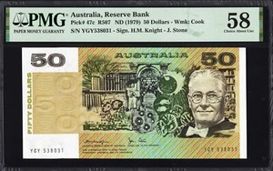 Australia 50 Fifty Dollars P47c R507 1979 Knight Stone PMG58 aUNC Banknote CRISP - Picture 1 of 2