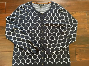 FOXCROFT Cardigan Sweater Women's Size XL Blue White Polka Dots Preppy Fun - Picture 1 of 10