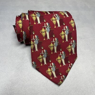 Salvatore Ferragamo Mens Silk Tie Red Tennis Champion Trophy Print Italy - Image 1 of 4