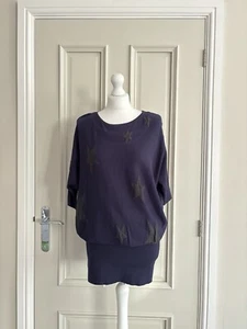 Stunning Phase Eight Navy Blue Star Batwing Knitted Jumper Dress,Size Uk 12 - Picture 1 of 19