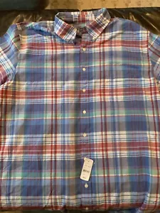 NWT Men's 3XLT Brooks Brothers Short Sleeve Button Up Shirt Red Blue Plaid Tall - Picture 1 of 4