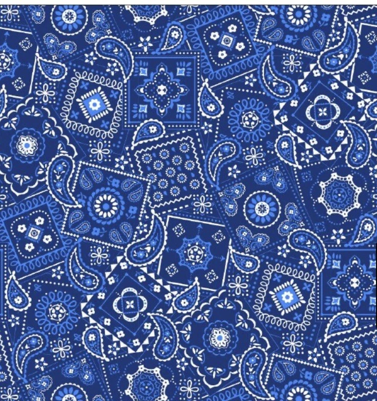 Tela 100 % algodón precortada con estampado de bandana azul 1YD Foto 1 de 1