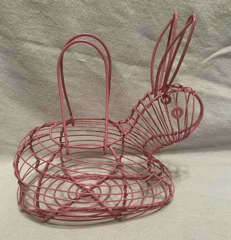 Vintage Pink Easter Metal Wire Egg Collecting Basket 8” H x 8” L x 5” W Decor Cover