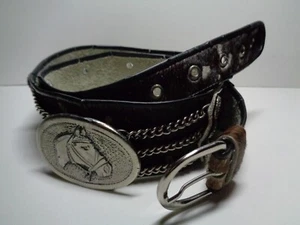 Argentinian Belt Brown Cow Hide with Coins Horse Chains Belt size 34-36 - Picture 1 of 15