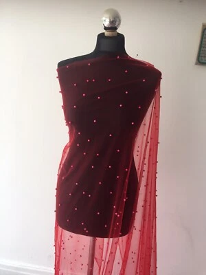 15MTR Elegant Soft Pearl Beaded Fancy Bridal Lace Tulle Net Fabric Wide60” - Image 1 of 4