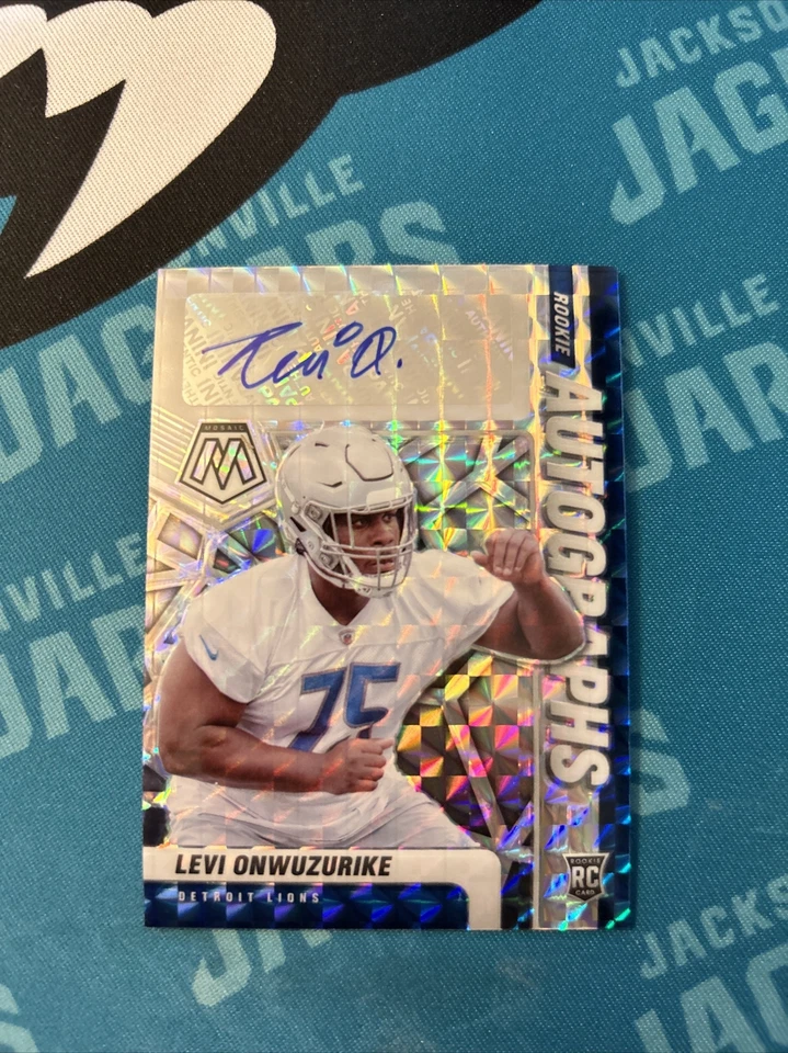 2021 Panini Mosaic Football Levi Onwuzurike Rookie Auto Mosaic Prizm Lions RC - Image 1 of 2