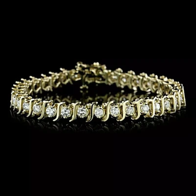 Brazalete de tenis para mujer 7,25" 5,00 quilates diamante creado en laboratorio chapado en oro amarillo de 10 quilates Foto 1 de 4