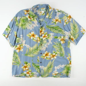 Two Palms Mens Hawaiian Shirt Large Rayon Button Up Blue Tropical Vacation - Picture 1 of 5