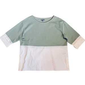 COS Women’s Sz S Green White Sweatshirt Shirt Hem Short Sleeve Top - Picture 1 of 12