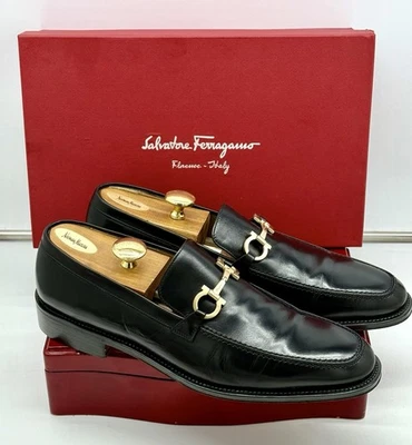 Ferragamo Men's Black Loafers 11.5 Gold Gancini Horse Bit Super Rare Luxury Shoe - Image 1 of 4