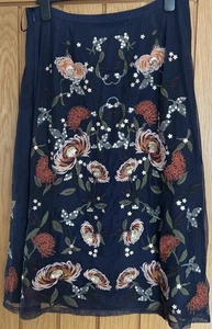 White Stuff Navy Blue Embroidered Tulle Skirt Size 12, New With Tags - Picture 1 of 11