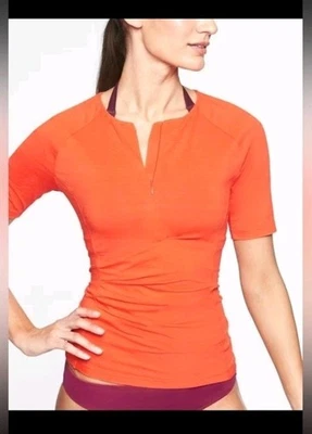 NWT Athleta Pacifica Wrap Front Tee S On Fire Red Sun Shirt #292945 Small - Image 1 of 4