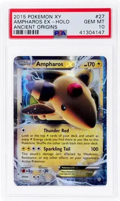 2015 POKEMON XY ANCIENT ORIGINS #27 AMPHAROS EX PSA Gem Mint 10 - Image 1 of 2