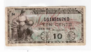 USA/MPC 1948 Series of 481 Plate # 54 Ten Cent Circulated Military Script - Picture 1 of 2
