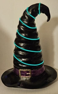 Hay And Harvest Oversized Resin Witches Hat With Lighted Stripe, Halloween 17" - Picture 1 of 10