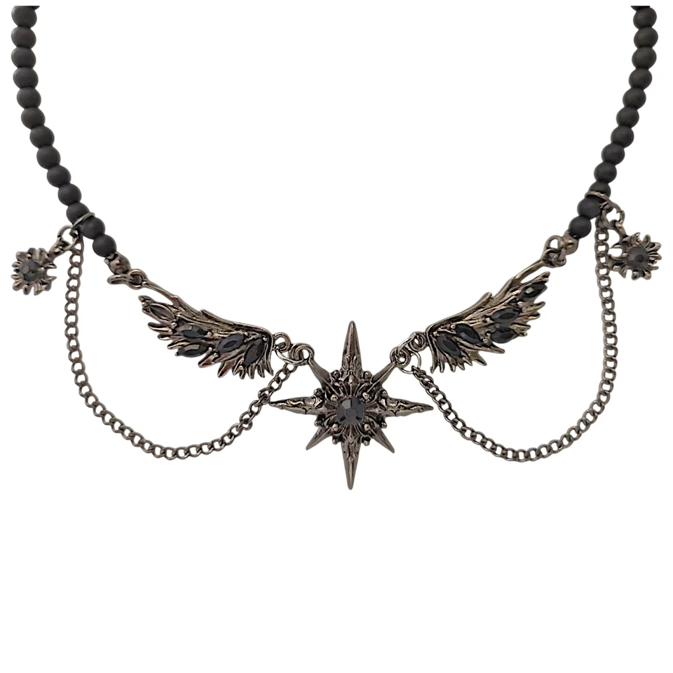 Collar alas de ángel. Gargantilla gótica con estrella. Collar ágata de acero inoxidable. Foto 1 de 4
