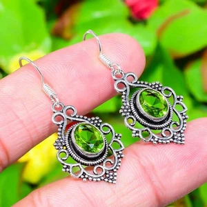Peridot Gemstone 925 Sterling Silver Gift Jewelry Earring 1.69" X-Mas Gift E037 - Picture 1 of 4