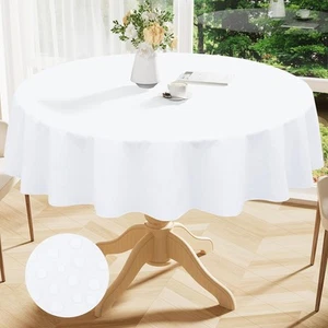 Smiry Round Table Cloth 60 Inch, Waterproof Wipeable Vinyl 60" R, White - Picture 1 of 5