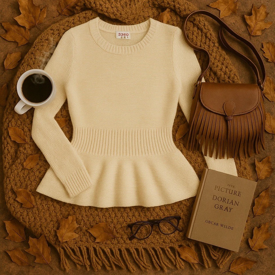 Suéter vintage Y2K Bongo Plus tejido crema peplum para mujer 1X dobladillo acampanado Foto 1 de 4