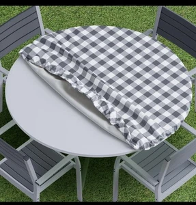 Round Picnic Table Cloth, Elastic Waterproof Fitted 36''-44'' Grey and White - Picture 1 of 7