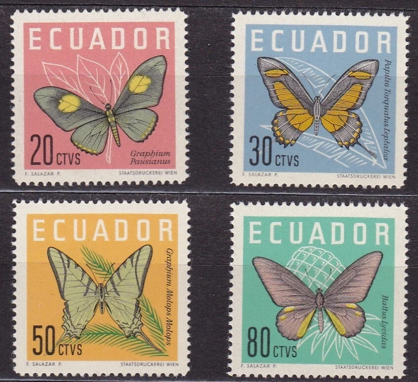 ECUADOR #680-683 MNH JUEGO COMPLETO DE VARIAS MARIPOSAS Foto 1 de 1