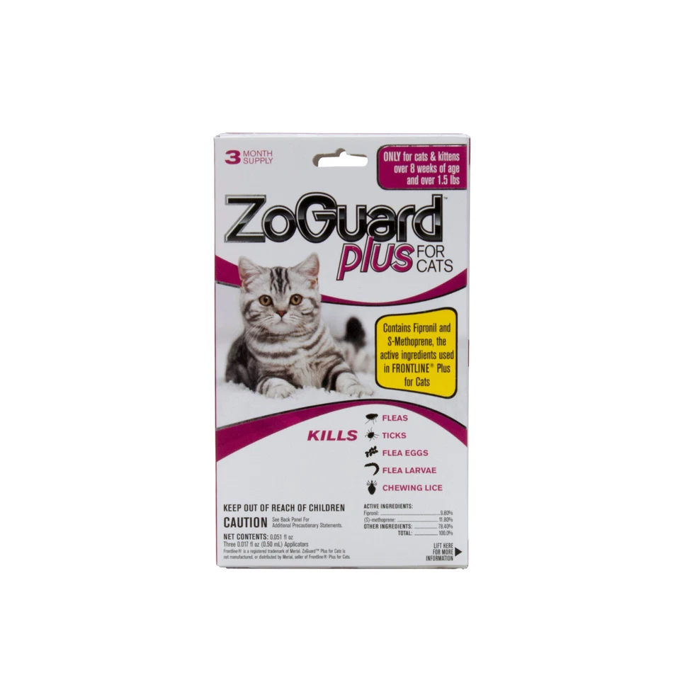 Zoguard Plus 3-month Supply Flea & Tick Treatment For Cats Over 1-1/2 Lb