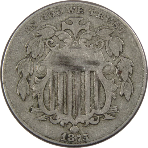 1875 Shield Nickel 5 Cent Piece VF Very Fine 5c US Type Coin SKU:I652 Cover