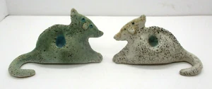 2 Vintage Pottery Cat Candle Holders .. Signed - Picture 1 of 9