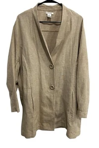 Gillian Grey Womens Beige Linen Blend Button Front Blazer Jacket Sz 3X - Picture 1 of 11