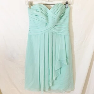 Davids Bridal F14847 Short Crinkle Chiffon Dress with Front Cascade Strapless 2 - Picture 1 of 7