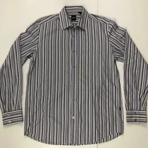 Hugo Boss Men's Sz Med Purple, Gray, Cream, Blue, Green Stripe Button Down Shirt - Picture 1 of 9