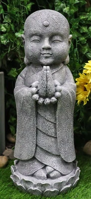 Estátua de jardim 20"H grande Buda Jizo monge com contas de oração no trono de lótus - Imagem 1 de 4
