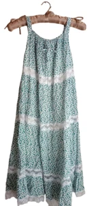 Frühling Blätter & Spitze hauchdünn Voile Sommer Strand Rüschen Stufen Kleid Gr. M - Bild 1 von 7