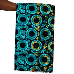 Afrikanischer Stoff Druck Ankara Yards 100% Baumwolle türkis schwarz Qualität Nähmaterial - Bild 1 von 13