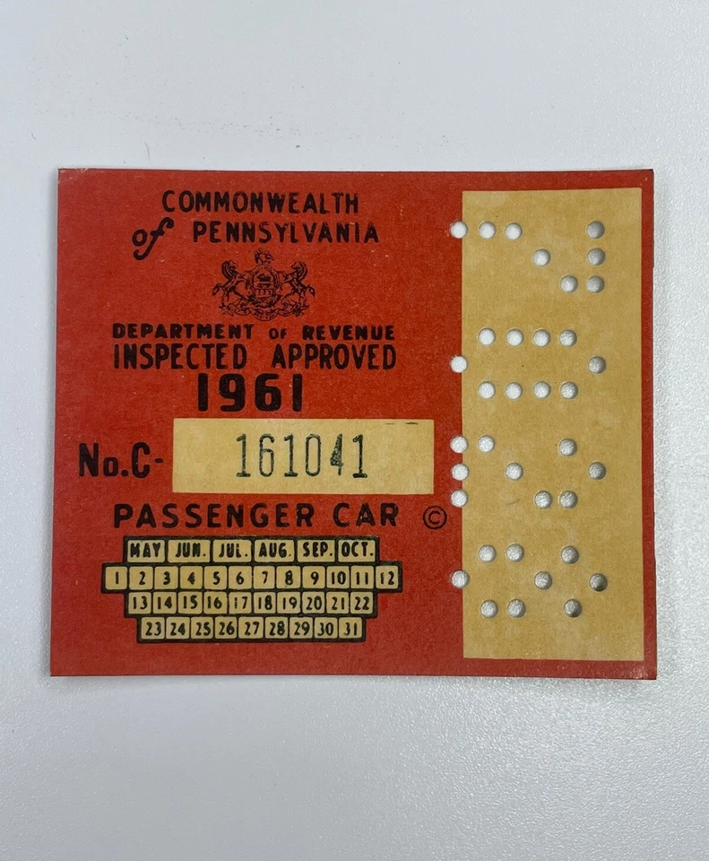 1961 Adesivo de Inspeção Pensilvânia Pa VTG NÃO EMITIDO Carro de Passageiros -Dodge - Imagem 1 de 3