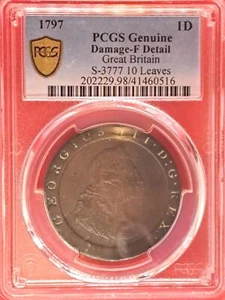 1797 Great Britain 1 Penny – “Cartwheel” – PCGS Genuine F Det – Soho Mint (4.4) - Picture 1 of 2