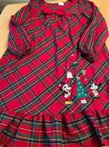 DISNEY STORE TARTAN PLAID EMBROIDERED MICKEY MINNIE NIGHTGOWN GIRLS SZ 9 10 - Picture 1 of 6