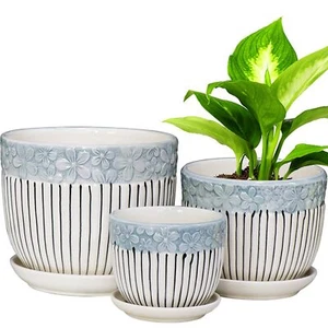 Set of 3 Ceramic Planters 6.75/5.6/4.2 inch with Drainage for Indoor Outdoor - Picture 1 of 7