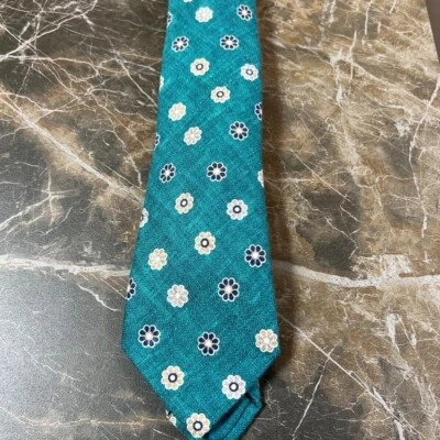 Corbata Kiton Napoli Turquesa Azul Verde Flor Cuello Para Hombre Moda Floral Usada Foto 1 de 4