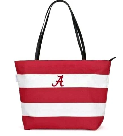 ALABAMA CRIMSON TIDE GAME DAY RUGBY STRIPED SHOPPER TOTE PURSE ZIPPER TAILGATE Cover