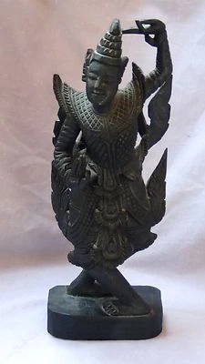 ANTIQUE ASIAN BLACK WOOD HAND CARVED ORNAMENTAL DANCING GODDESS - Image 1 of 4