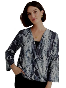 Party Top Blouse Shirt Size 16 Long Flare Sleeve Glitter Silver Navy/Black R$130 - Picture 1 of 14