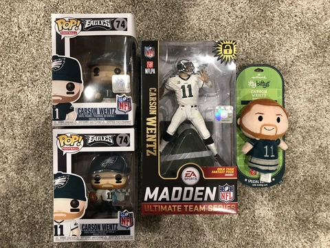 Philadelphia Eagles Carson Wentz Funko Pop!, Madden Figure & Hallmark Plush Lot Cover
