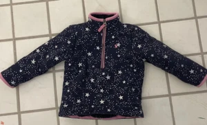 Joules Fleece Pullover Girls 4 Navy Blue Pink Stars 1/4 Zip Camping - Picture 1 of 10