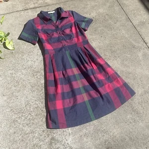 Vintage Designer Burberry Plaid Tartan Pleated Y2K Preppy Grunge Mini Dress SMLL - Picture 1 of 12