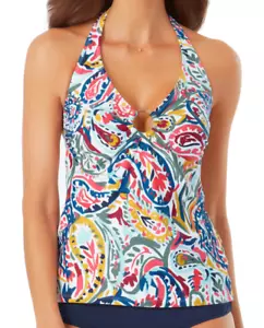NWT Anne Cole Swimsuit Bikini Tankini Top Size M Paisley Front Ring - Picture 1 of 2