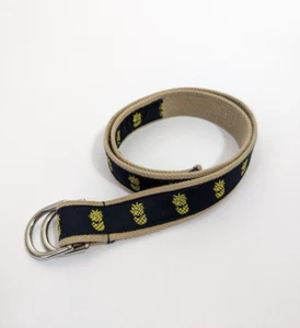 Brooks Brothers Stoff gewebt marineblau hellbraun Band Gürtel Ananas adrett groß - Bild 1 von 5