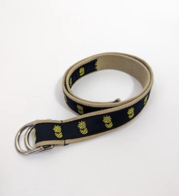 Brooks Brothers Fabric Woven Navy Tan Ribbon Belt Pineapples Preppy Large - Image 1 of 4