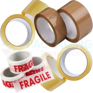 PACKING PARCEL 2 4 6 12 36 TAPE-BROWN-CLEAR-FRAGILE 50mm x 66M Rolls BOX SEALING - Picture 1 of 6