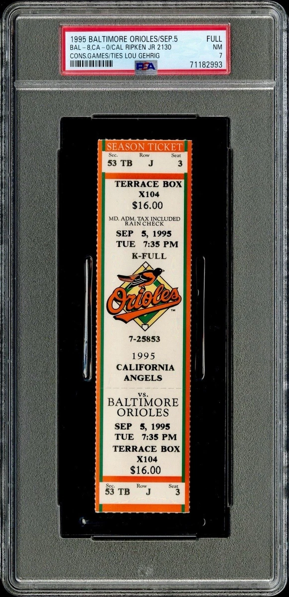 Baltimore Orioles Baseball Cal Ripken, Jr. Vintage Sports Ticket